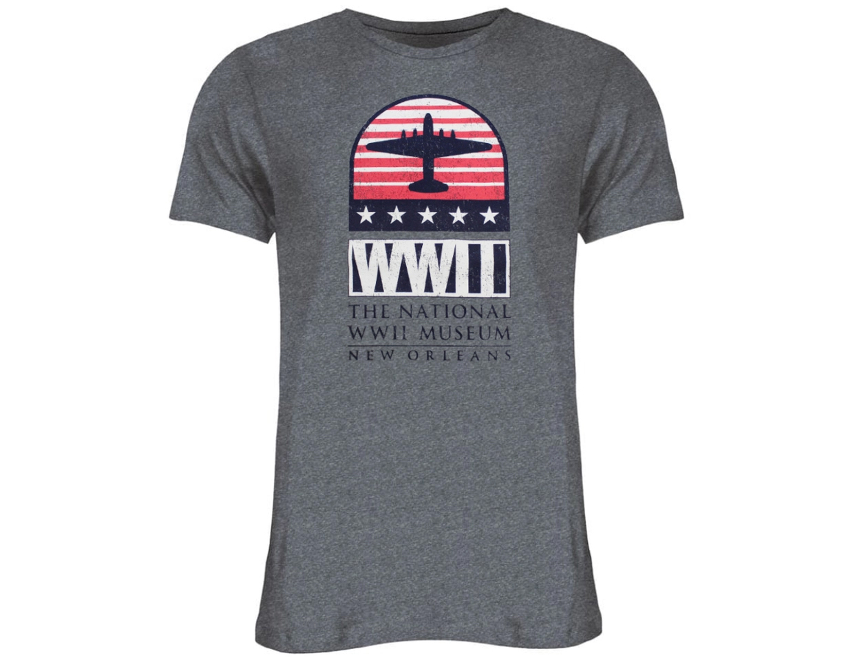 The National WWII Museum Logo Plane Heather Grey Relaxed Fit T-Shirt